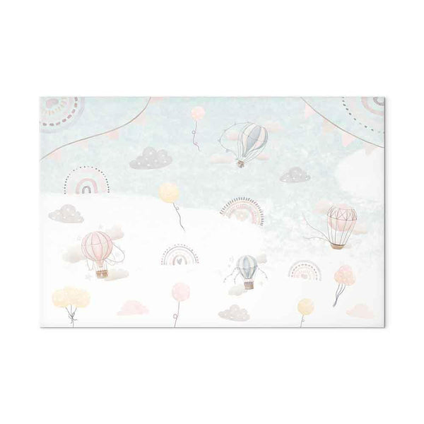 Quadro - Sky with Balloons - Balloons in Subdued Colors Flying in the Sky Among Clouds Rainbows and Stars