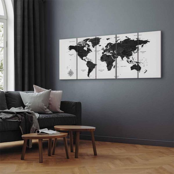 Quadro - Black and White Map (5 Parts) Narrow