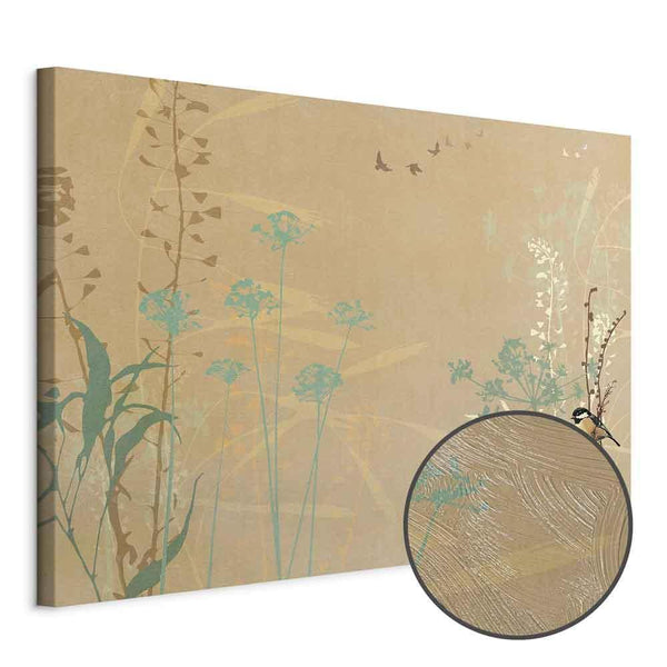Quadro - Tiny Bird - Colorful Grasses in Golden Shades of Sunset
