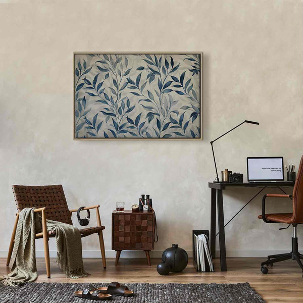 Quadro - Leaves in Blue Color Delicate Botanical Motif