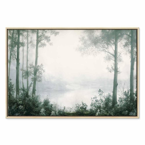 Quadro - Retro Landscape Grove Trees and Pond in Patinated Shades of Green
