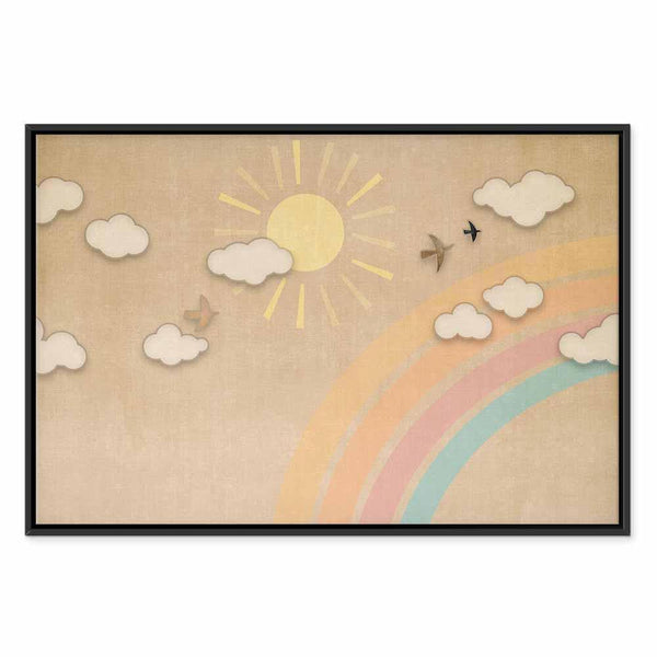 Quadro - Holiday Sky - Sunny Day with a Rainbow and Flying Birds
