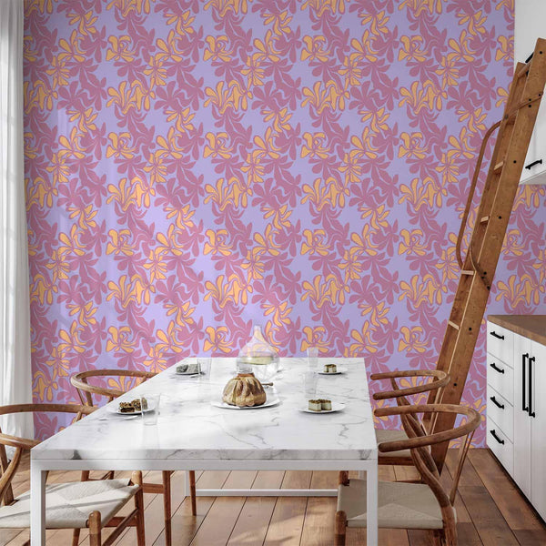 Tappezzeria murale - Exotic - Two-Tone Flowers - Flowers in purple and orange on a blue background