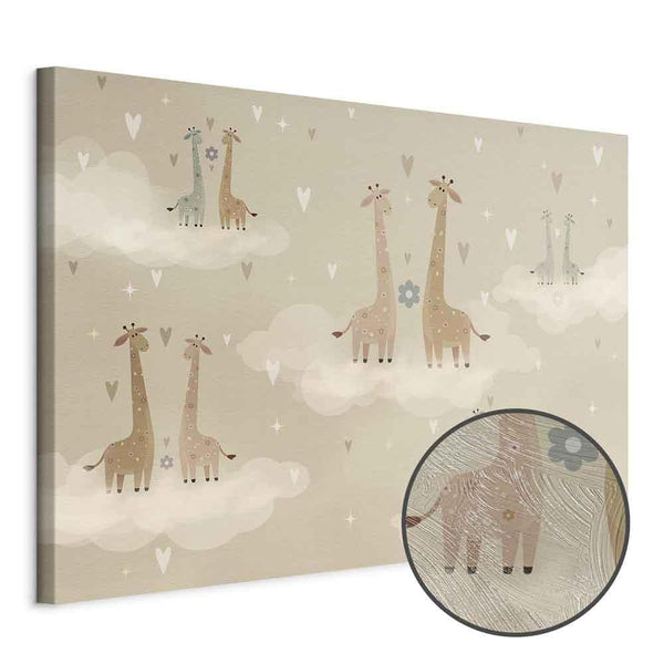 Quadro - Love - Colorful Giraffes Floating on Clouds Among Hearts and Stars