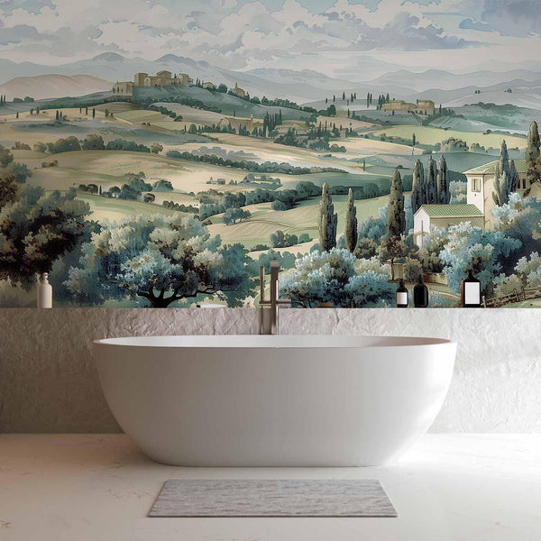 Carta da parati - Landscape with Green Fields and Trees Tuscan Sunny View