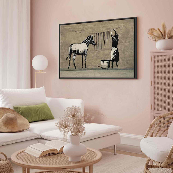 Quadro - Banksy: Washing Zebra on Concrete (1 Part) Wide