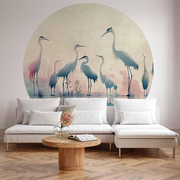 Carta da parati rotondi - Birds by the lake - herons painted in watercolours in delicate grey and pink colours