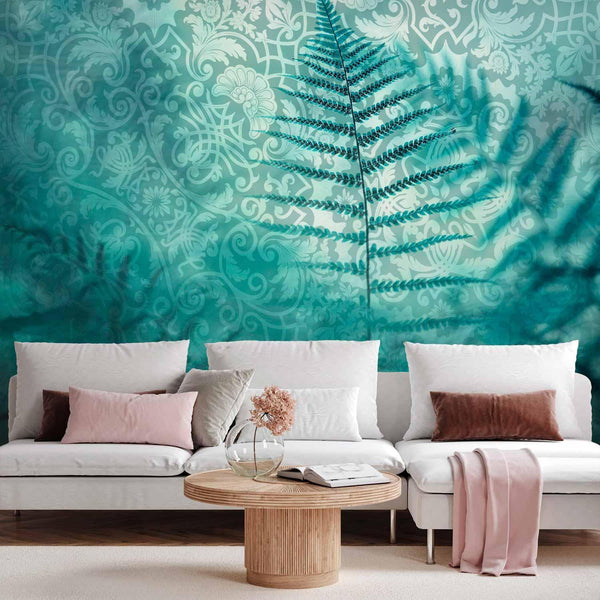Carta da parati - In a forest retreat - abstract composition with ferns and patterns