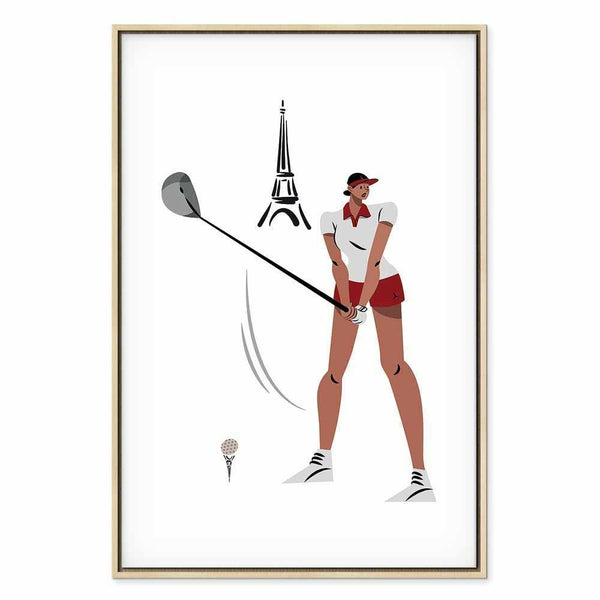 Quadro - Female Golfer With the Eiffel Tower in the Background - Illustration