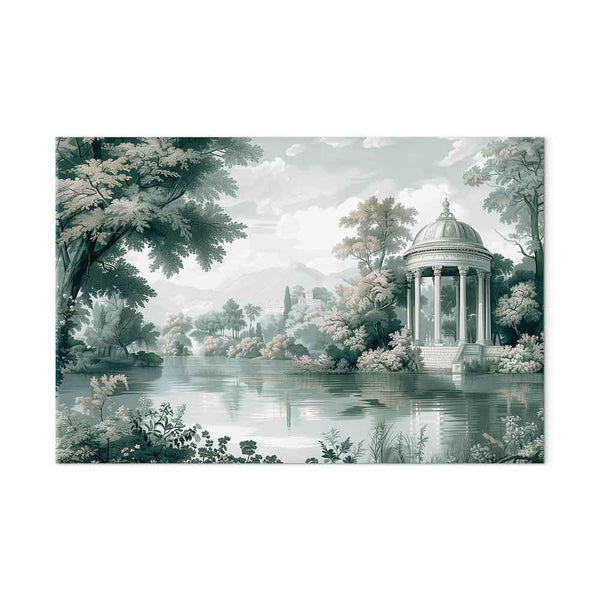 Quadro - View of the Park and Lake Retro Vintage Landscape in Greens