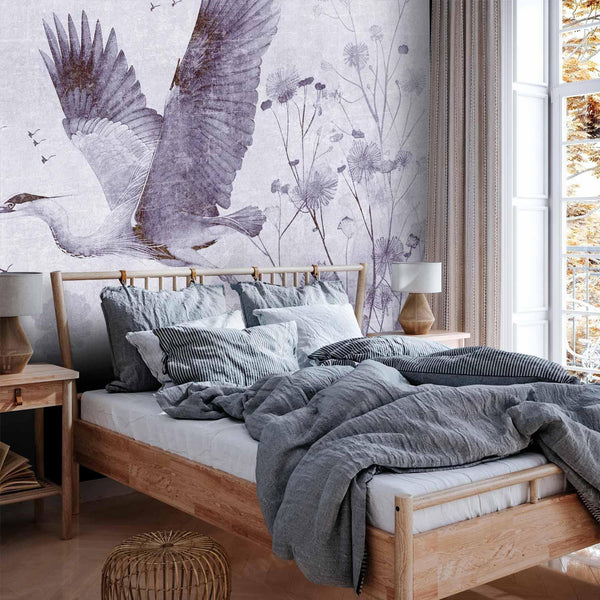 Carta da parati - Majestic flight - a crane in flight in monochrome