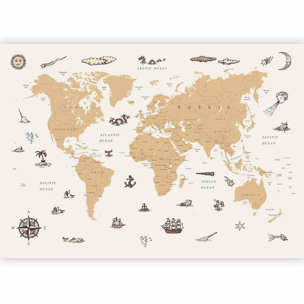 Carta da parati - Sea Wolf Map - Countries With Pirate Illustrations