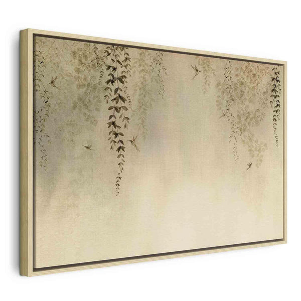Quadro - Spring Orchard - Hummingbirds Among Tree Branches in Beige Shades
