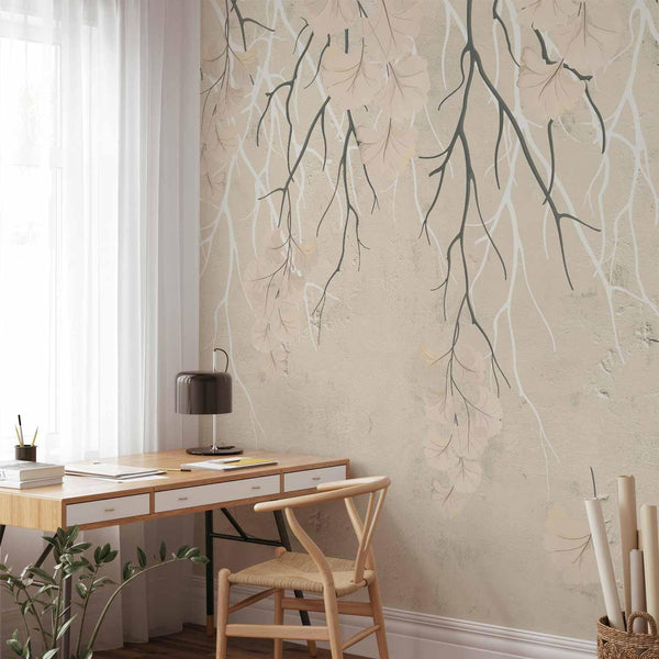Carta da parati - Abstract falling leaves - subtle nature motif with branches