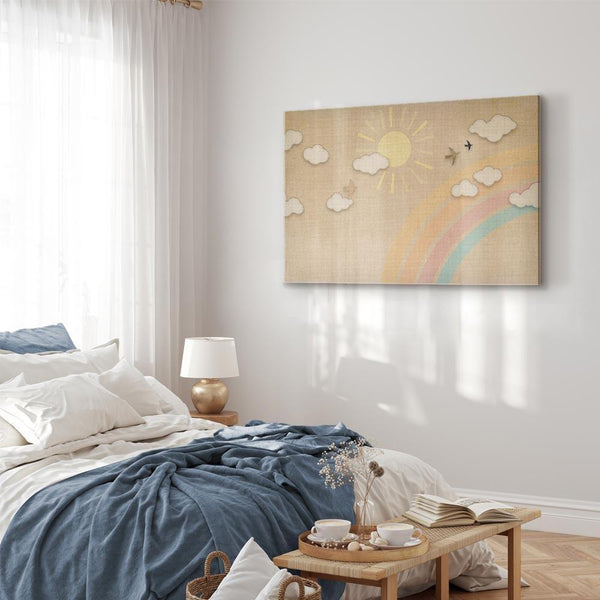 Quadro - Holiday Sky - Sunny Day with a Rainbow and Flying Birds