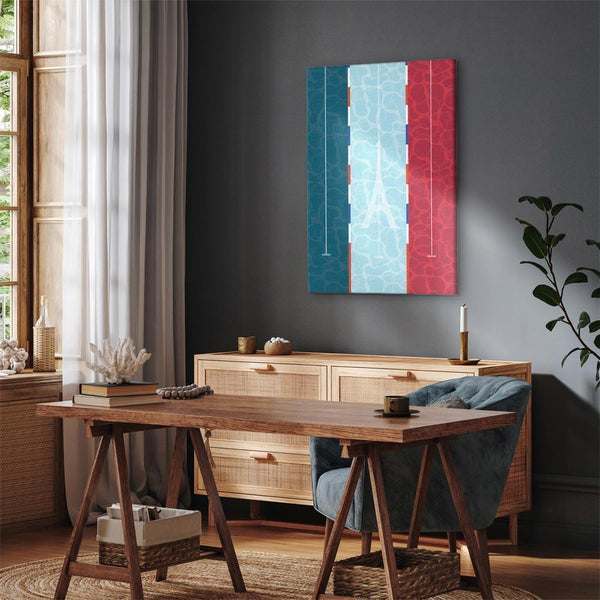 Quadro - Graphic Illustration of a Swimming Pool Against the Backdrop of the French Flag