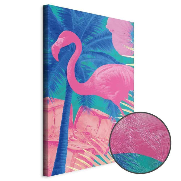 Quadro - Pink Flamingo - Abstract Flamingo Against Palms and Ice Cubes