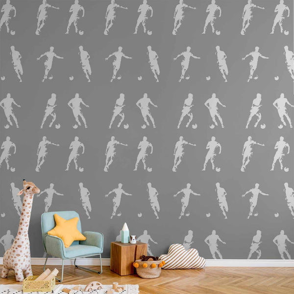 Tappezzeria murale - Sports Silhouettes - Dynamic figures of soccer players on a gray background