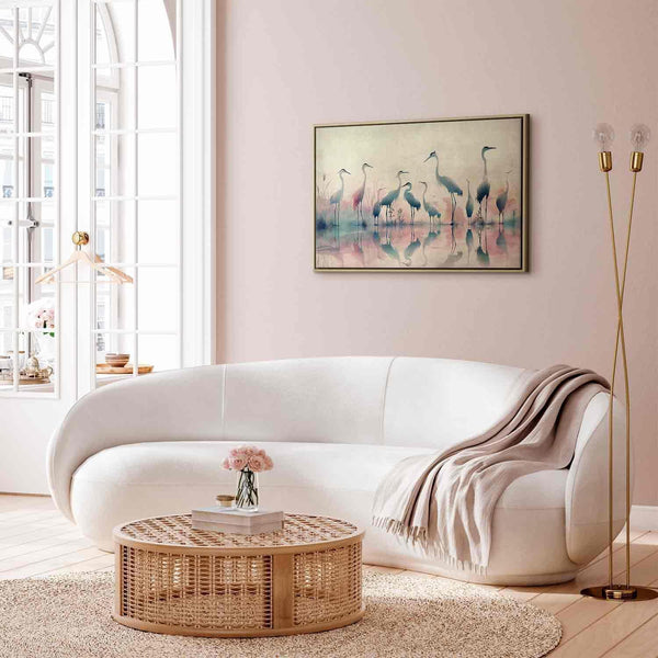 Quadro - Birds by the lake - herons painted in watercolour in delicate grey and pink colours