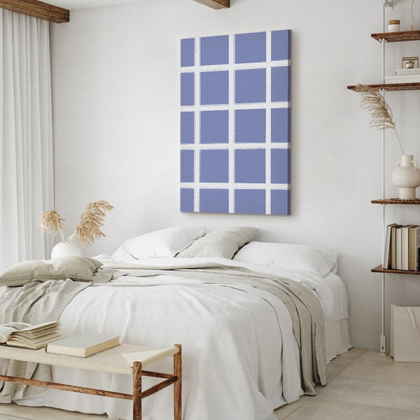 Quadro - Lines and Symmetry - Expressive White Grid on a Blue Background