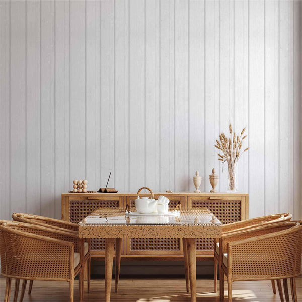 Tappezzeria murale - Vertical Lines - White background with a delicate wood pattern vertically