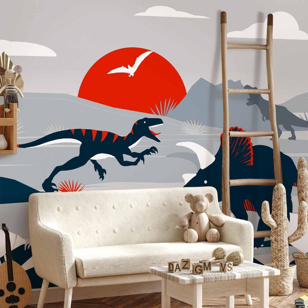Carta da parati - Last dinosaurs with red - abstract landscape for a room