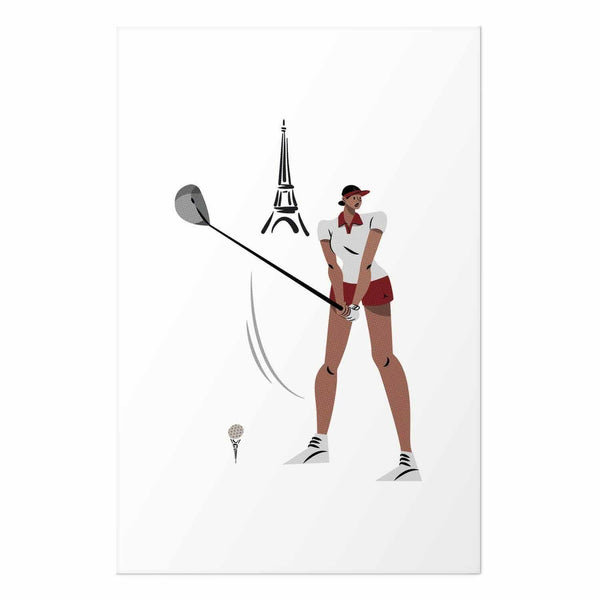 Poster - Illustration of a Female Golfer with the Eiffel Tower in the Background