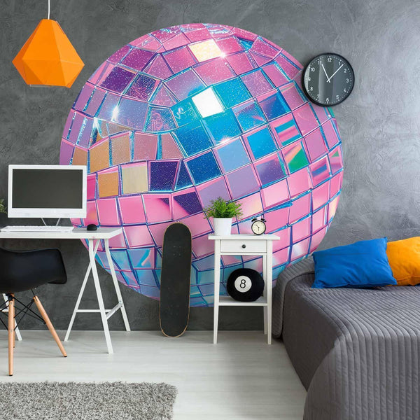 Carta da parati rotonda - Pink disco ball
