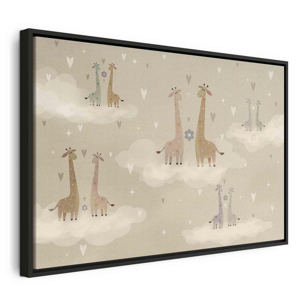 Quadro - Love - Colorful Giraffes Floating on Clouds Among Hearts and Stars