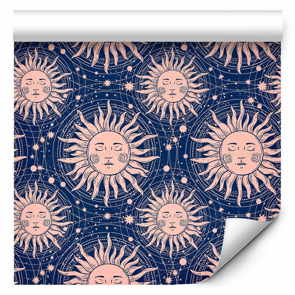 Tappezzeria murale - Sunny Patterns - Repeating sun motif on a navy background