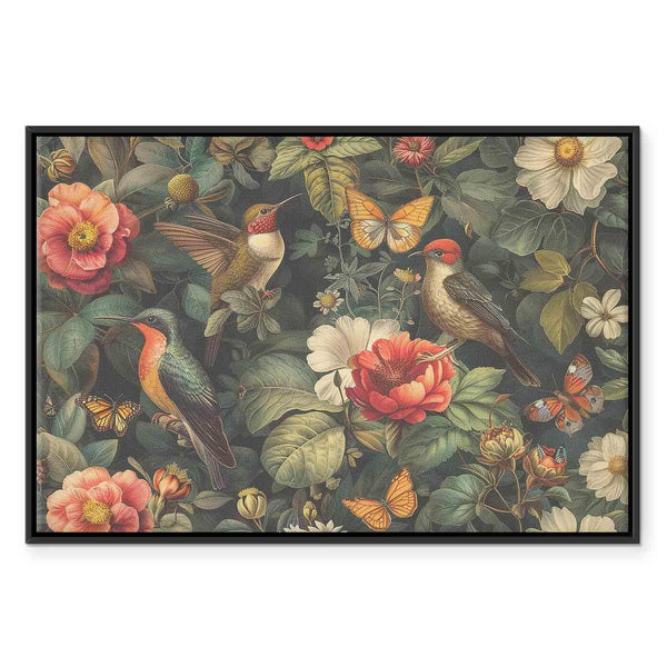 Quadro - Flowers, birds and butterflies – vintage-style illustration