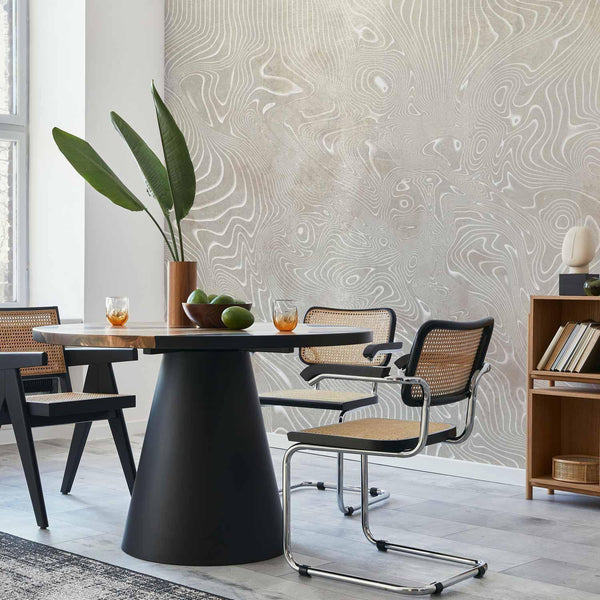 Carta da parati - Flowing shapes - abstract beige and white background in patterned compositions