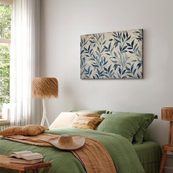 Quadro - Leaves in Blue Color Delicate Botanical Motif