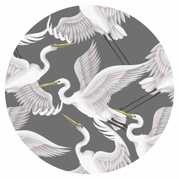 Carta da parati rotonda - Pastel birds – a delicate pattern of white and grey herons on a light pink background