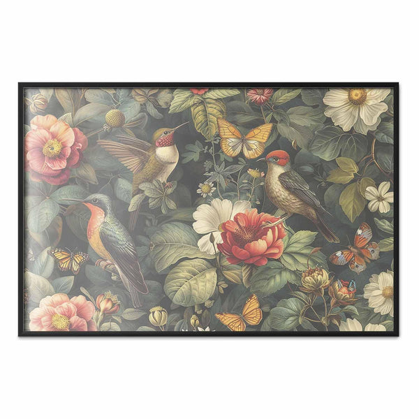 Poster - Flowers, Birds, and Butterflies - vintage-style illustration