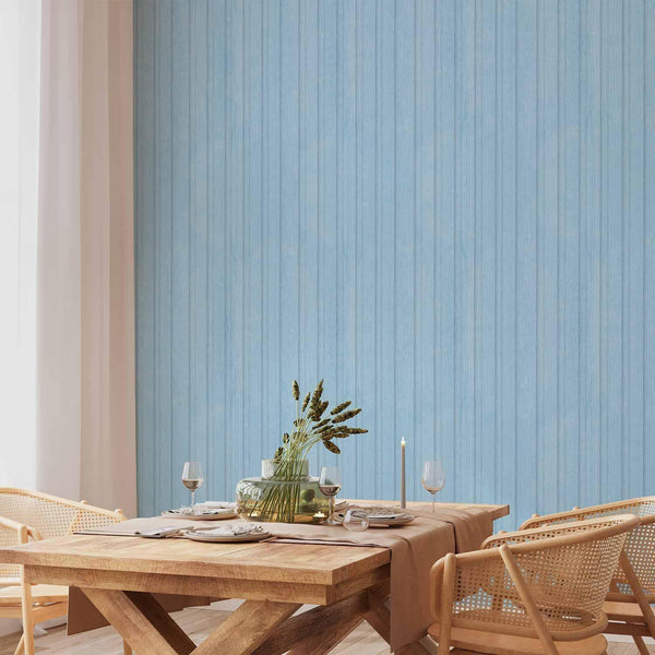 Tappezzeria murale - Blue Panels - Wooden planks in a pastel blue shade