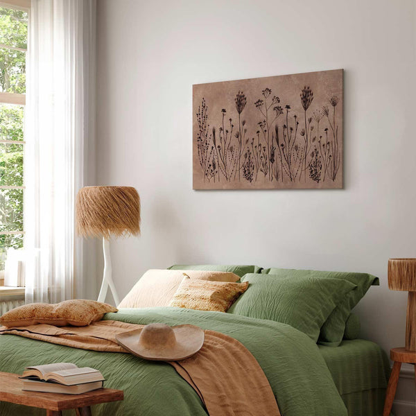 Quadro - Wildflowers – black plants on lime-wash background