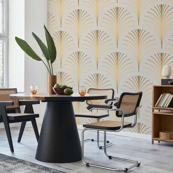 Carta da parati - Gold Linear Pattern on Marble Background