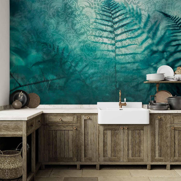 Carta da parati - In a forest retreat - abstract composition with ferns and patterns