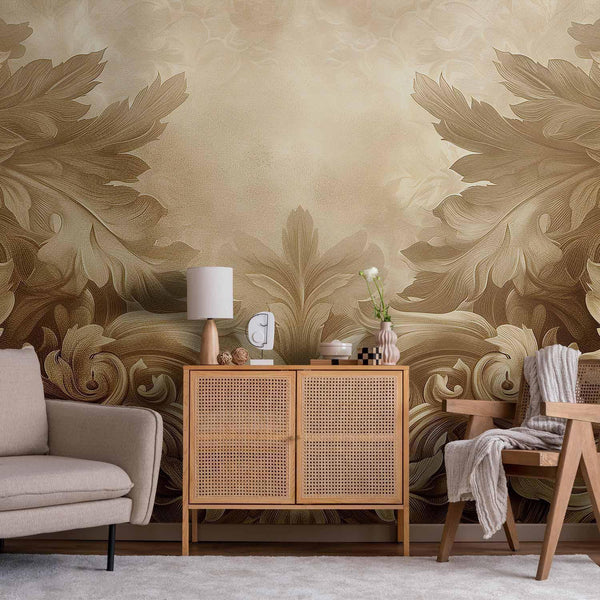 Carta da parati - Carved Baroque Ornaments: Rich Composition in Sepia Colors