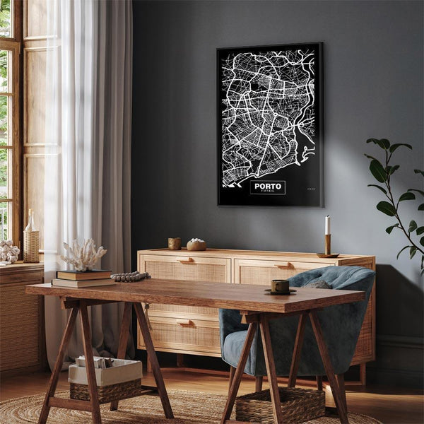 Quadro - Negative Map: Porto (1 Part) Vertical