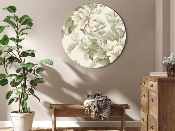 Quadro rotondo - Retro Vintage Flowers in Delicate Cream and Green Colors