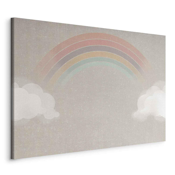 Quadro - Rainy June - Colorful Rainbow Emerging from Clouds on a Bright Background