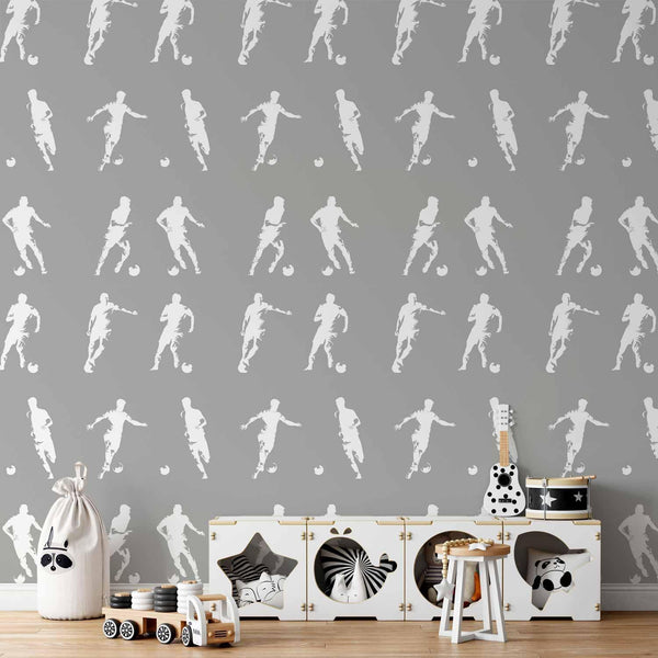 Tappezzeria murale - Sports Silhouettes - Dynamic figures of soccer players on a gray background