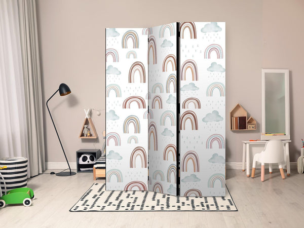 Paravento - Rainbows and Clouds - Rainbows of Various Sizes in Muted Colors Among Rain Clouds in a Pale Blue Shade