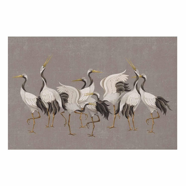 Poster - Crane Dance - light bird silhouettes on a warm-gray textured background