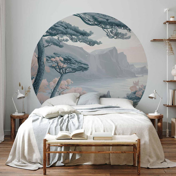 Carta da parati rotonda - Blue coast in delicate colours