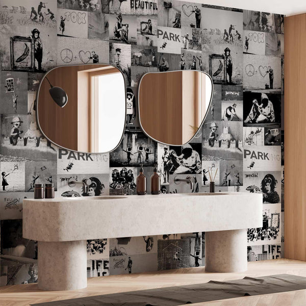 Tappezzeria murale - Banksy - grey collage