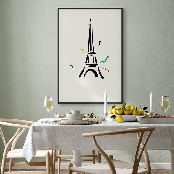 Quadro - Black Graphic Drawing of the Eiffel Tower on a Cream Background
