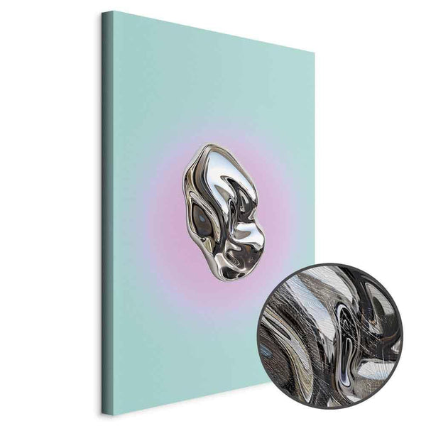 Quadro - Metallic Form - Abstract Sculpture on a Mint Background with a Purple Halo